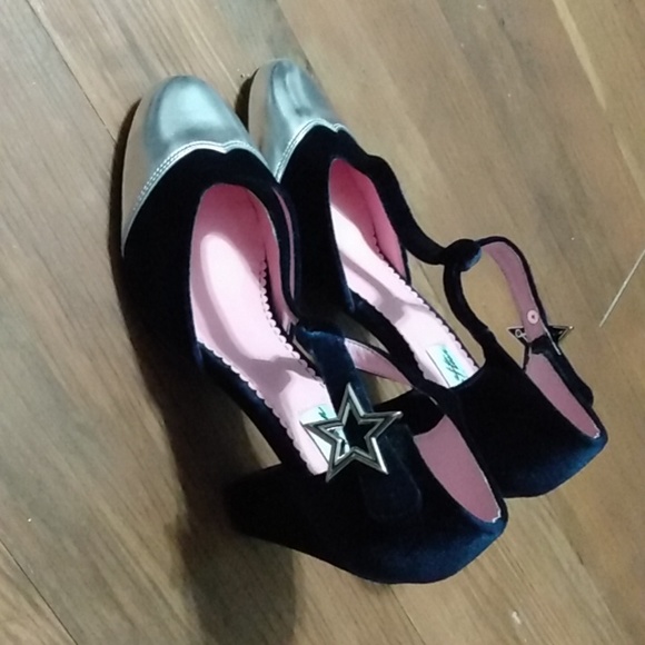 Worn once Lulu Hun London Blue Silver Star Heel Shoes Formal - Picture 2 of 4